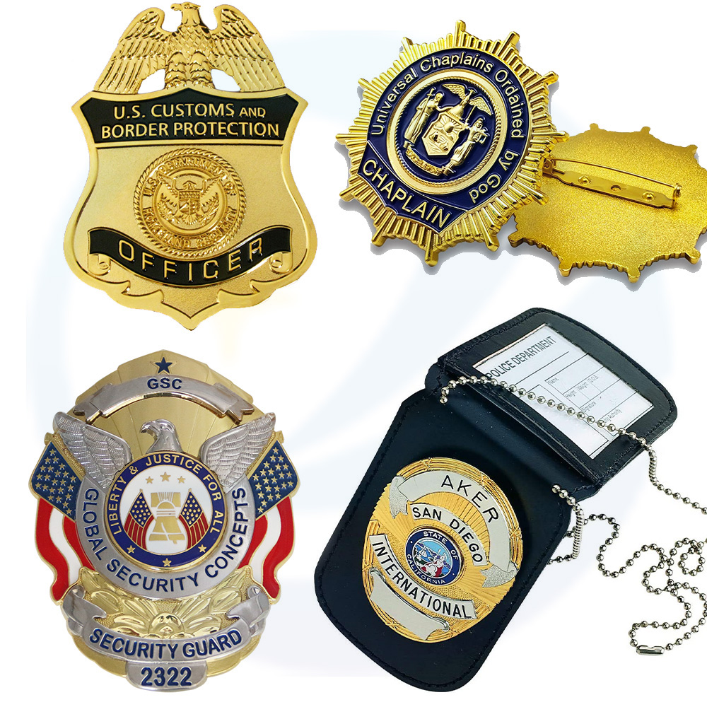 중국 도매 커스텀 로고 금속 기념품 보안관 파일럿 보안 책임자 방패 군 경찰 옷깃 핀 배지