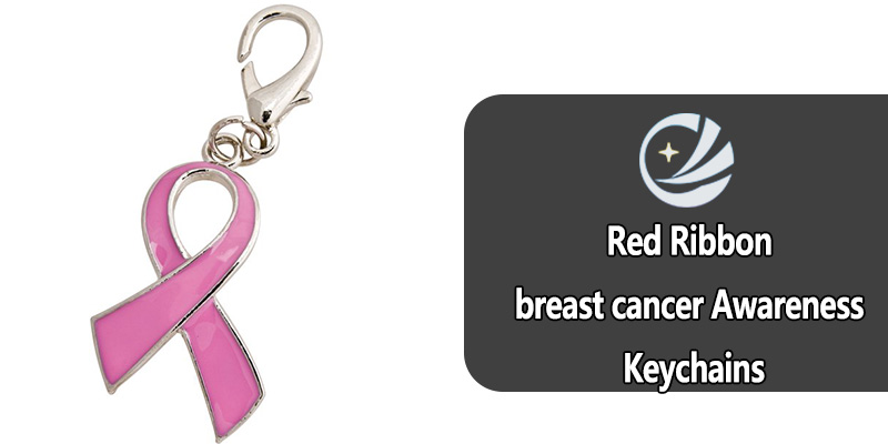 레드 리본 유방암 인식 키 체인 : 스타일로 지원을 보여줍니다.