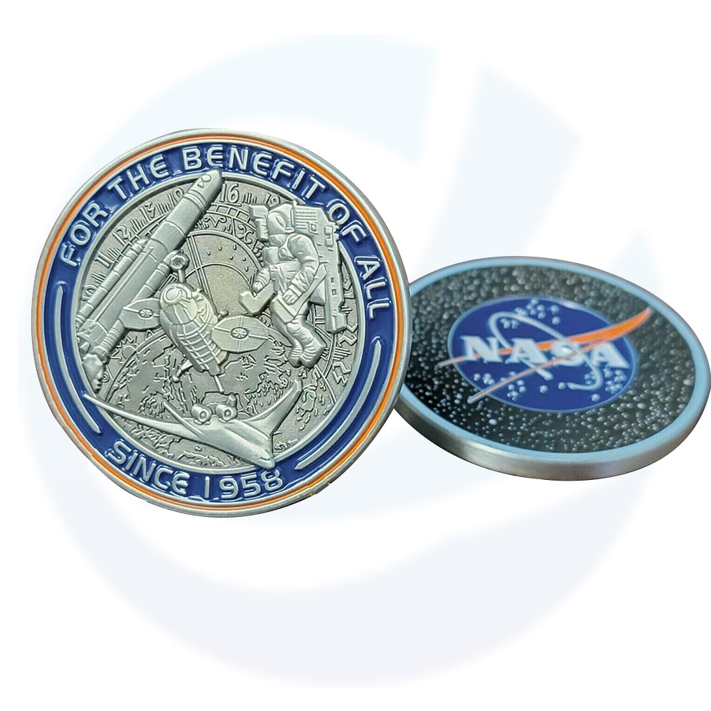 맞춤형 고품질 핫 판매 NASA 로고 Goddard Space Flight Center 최고 품질의 금속 예술 공예 에폭시 골드 도금 Honor Space Force Challenge Coin